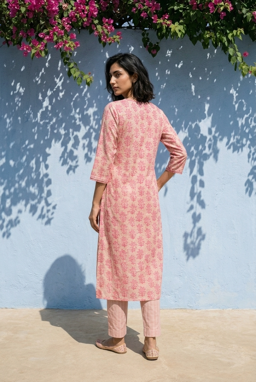 PUSHPITA KURTA COMBO - BABY PINK Size XL | Veda Handcrafted Ethnic Wear