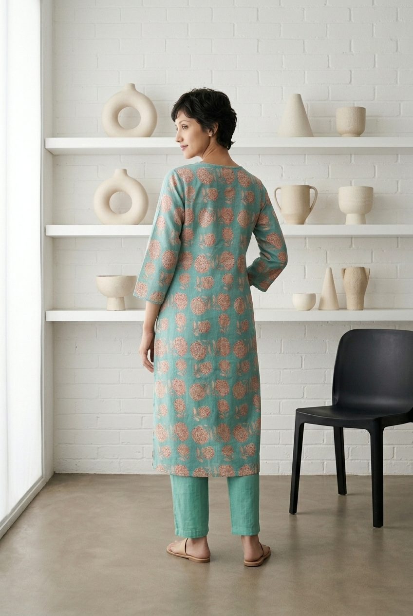 SAMUDRA KURTA COMBO - SEA GREEN Size XL | Veda Handcrafted Ethnic Wear