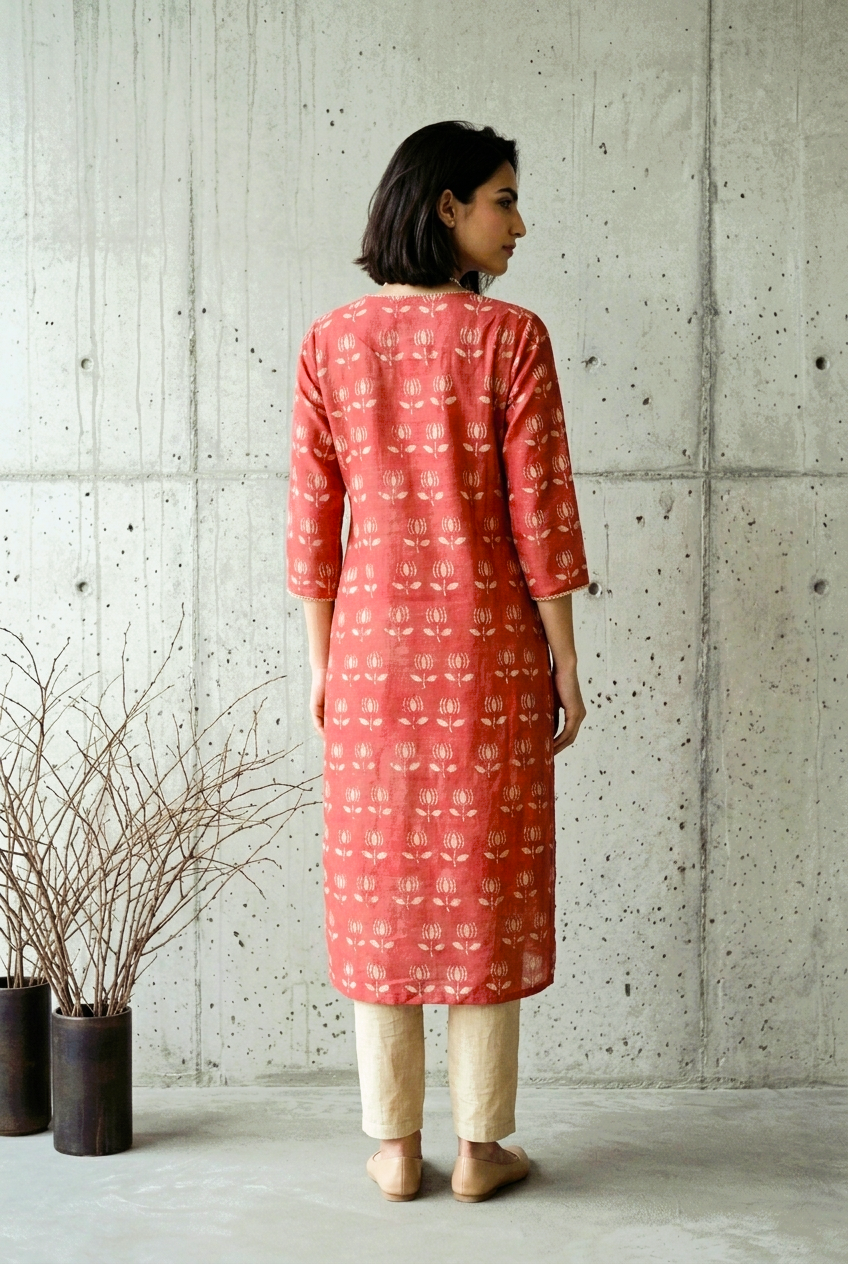KALPANA KURTA COMBO - INDIAN RED Size XL | Veda Handcrafted Ethnic Wear