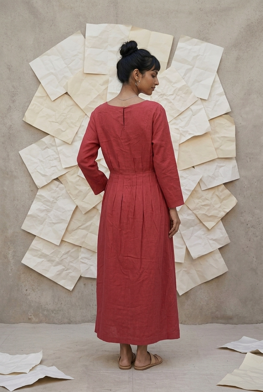 DHARITRI DRESS - TERRACOTTA Size XL | Veda Handcrafted Ethnic Wear