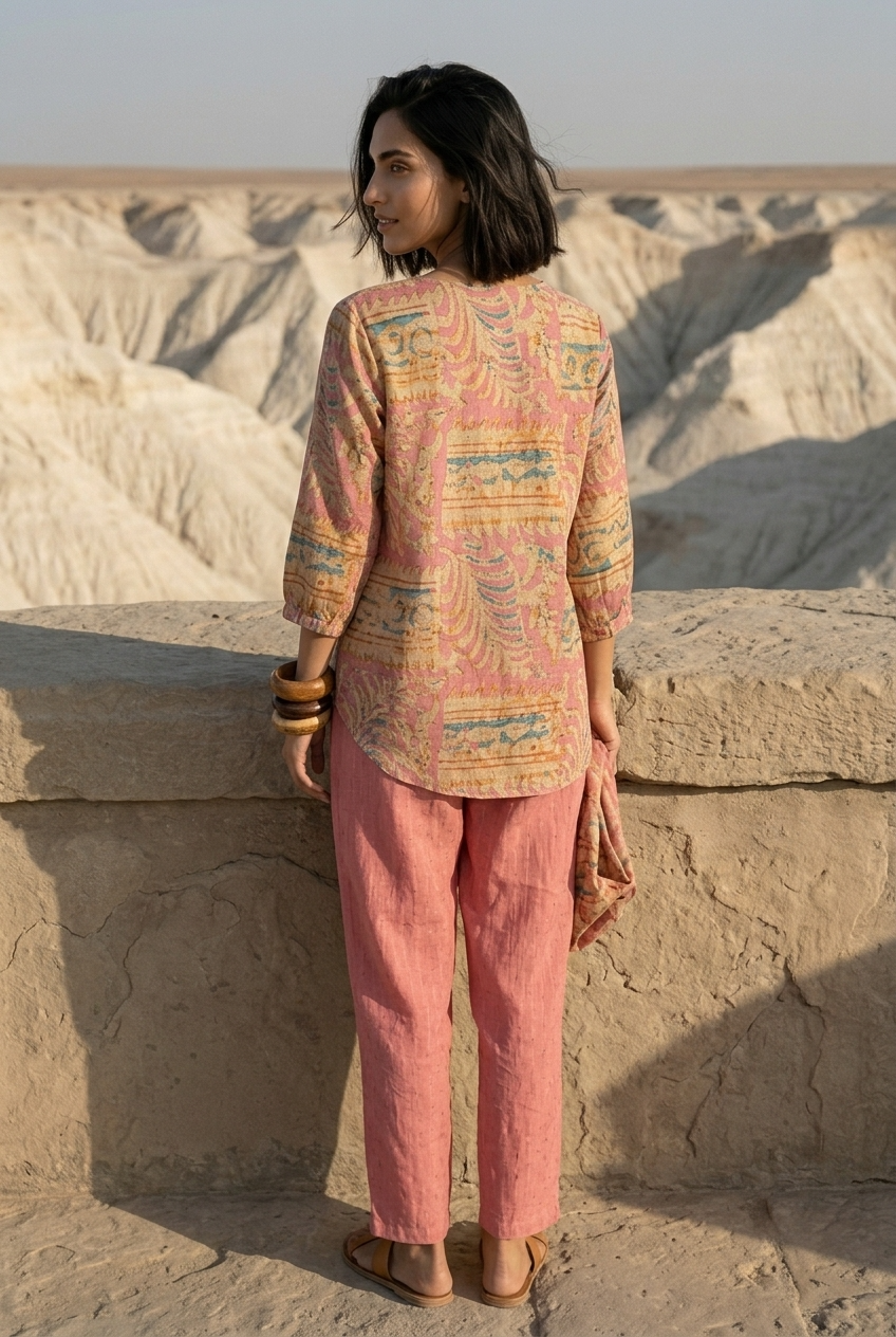 MRIGAYA CO-ORD SET - PINK Size XL | Veda Handcrafted Ethnic Wear
