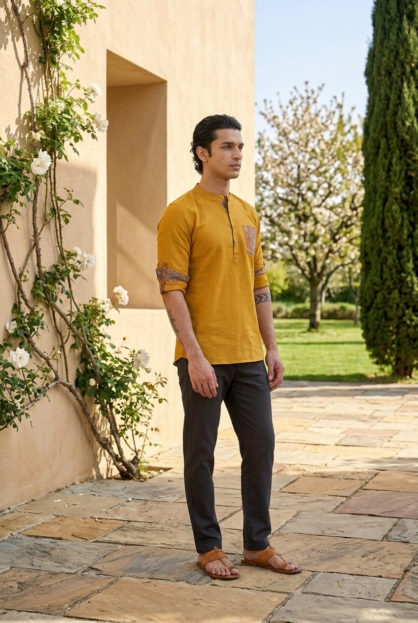 SURYA KURTA - MUSTARD Size XL | Veda Handcrafted Ethnic Wear