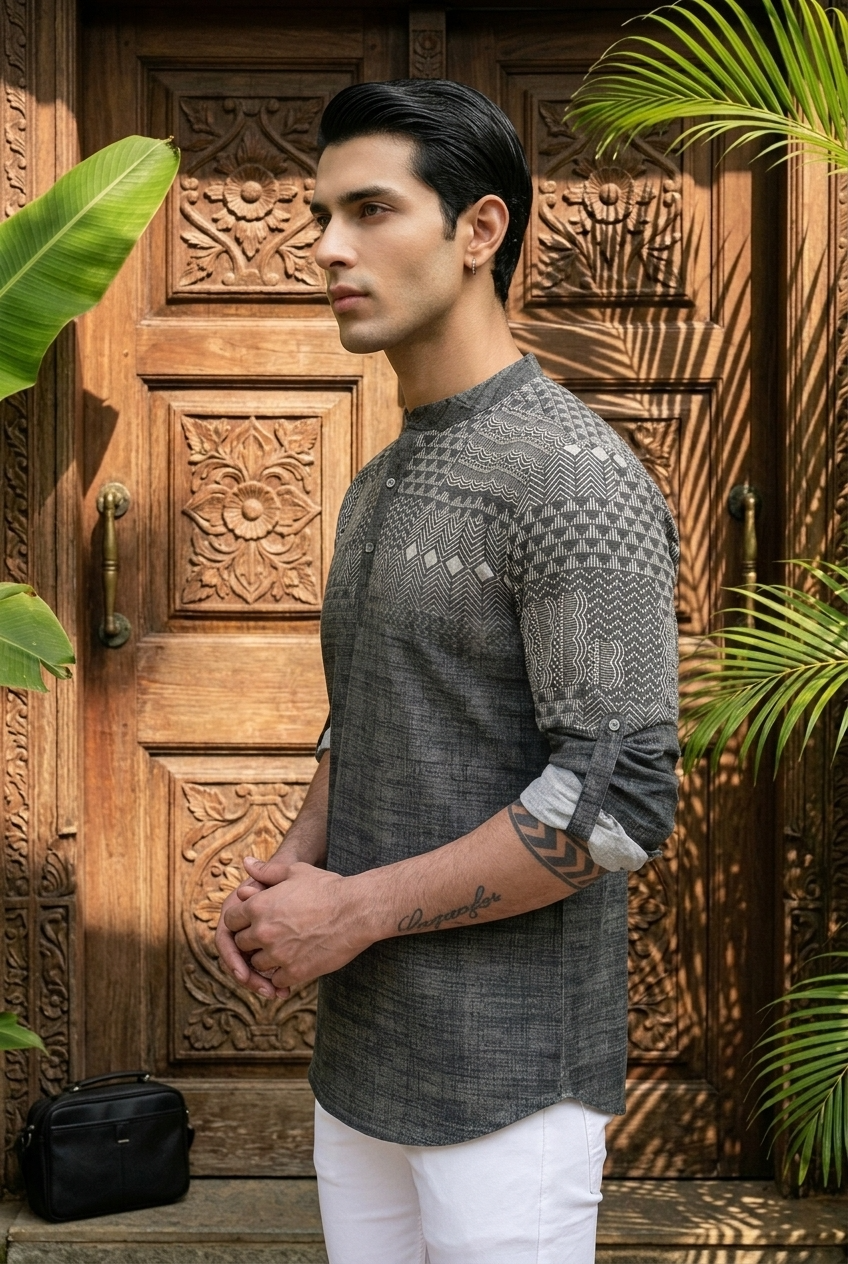 KALA KURTA - BLACK Size XL | Veda Handcrafted Ethnic Wear