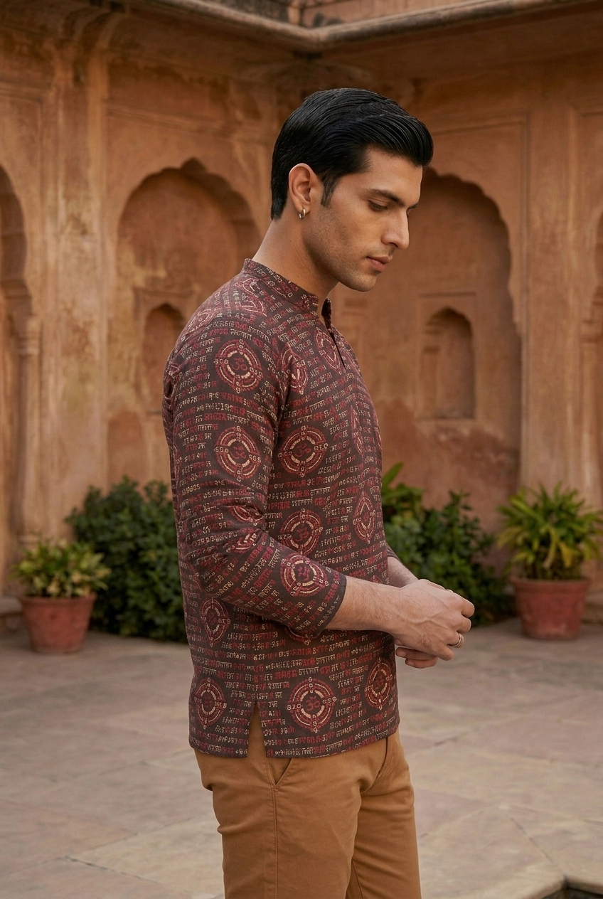TRIPURA KURTA - BLACK Size XL | Veda Handcrafted Ethnic Wear