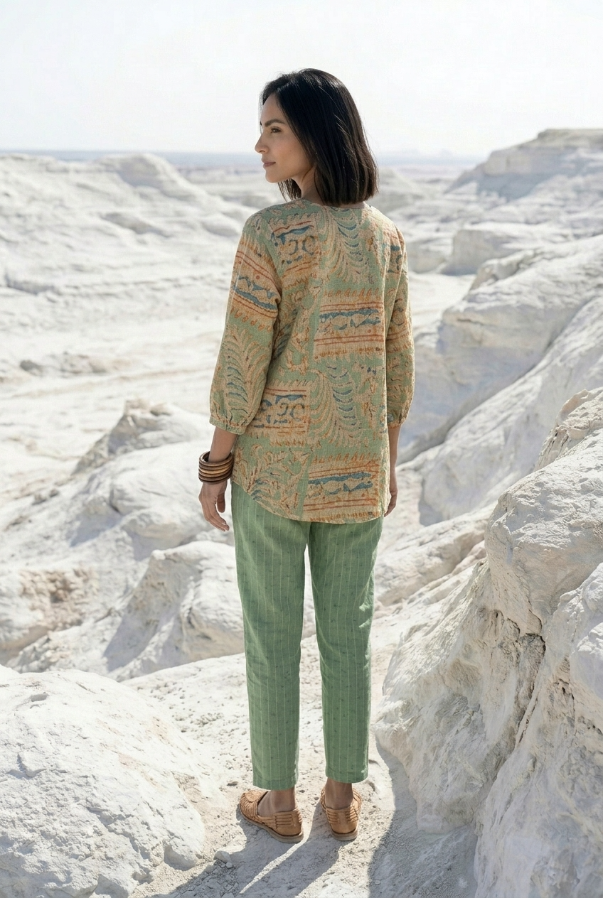 MRIGAYA CO-ORD SET - PISTA Size XL | Veda Handcrafted Ethnic Wear