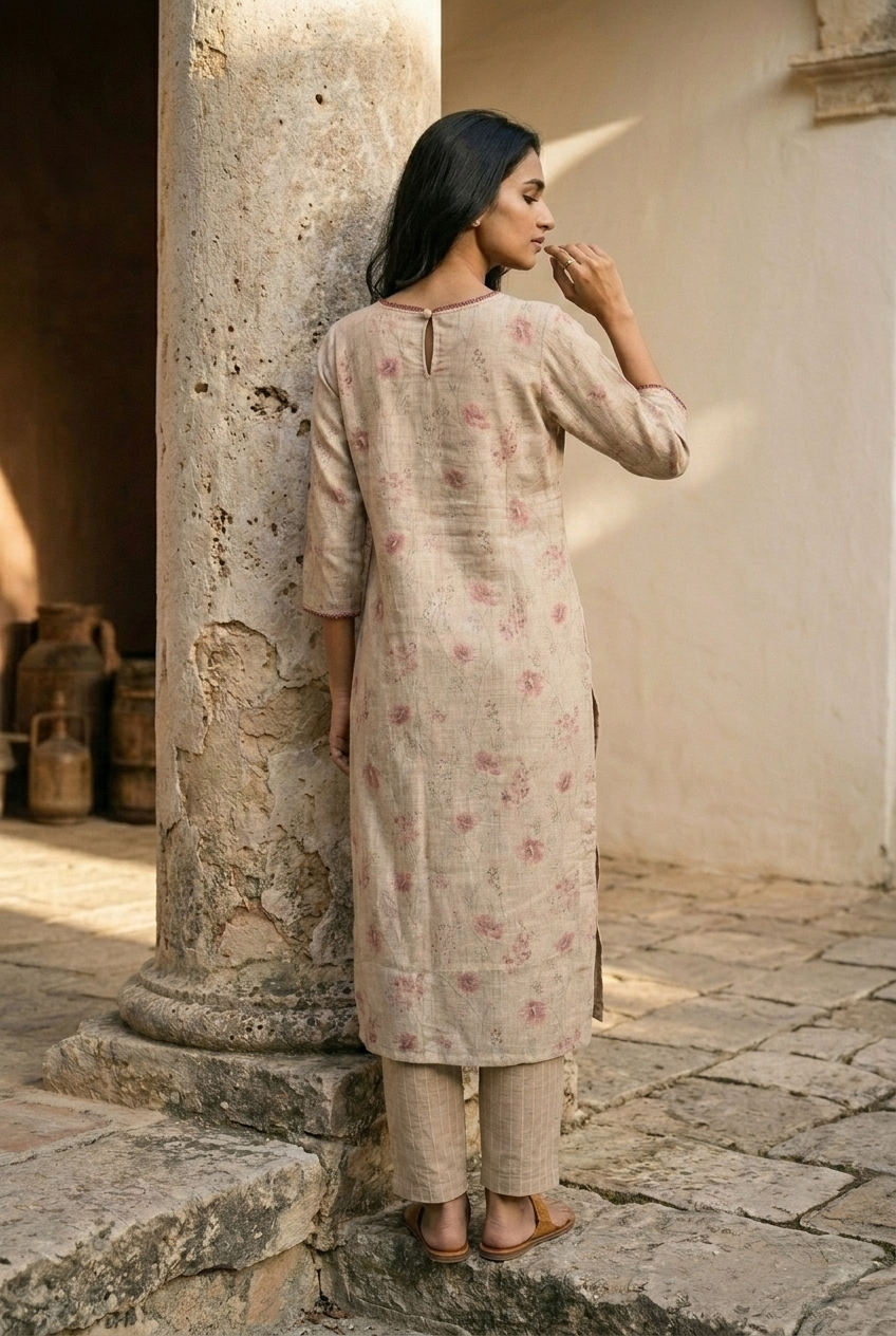 NIRMALA KURTA COMBO - BEIGE Size XL | Veda Handcrafted Ethnic Wear