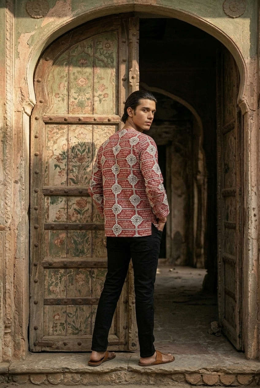 DEVENDRA KURTA - RED Size XL | Veda Handcrafted Ethnic Wear