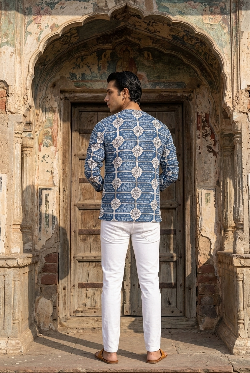 DEVENDRA KURTA - BLUE Size XL | Veda Handcrafted Ethnic Wear