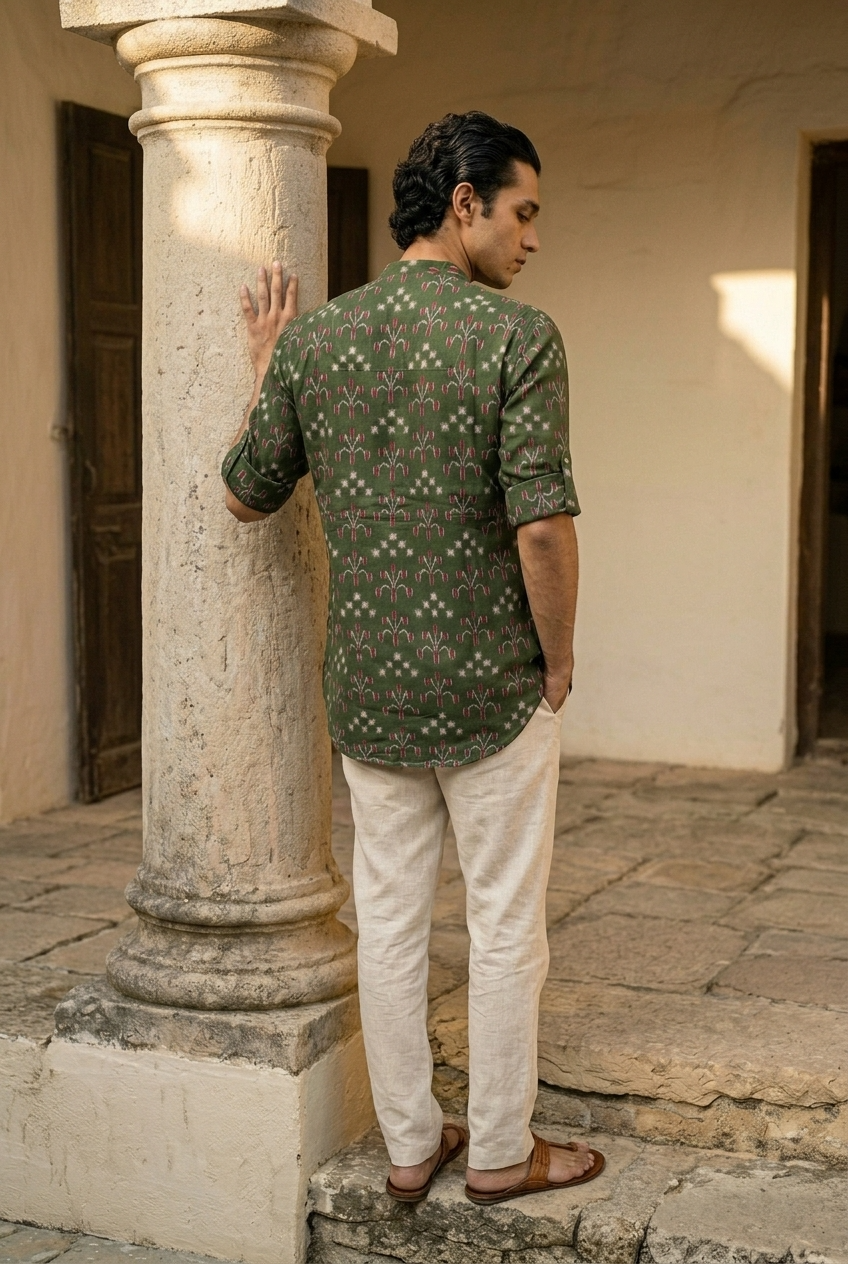 NAVA KURTA - BOTTLEGREEN Size XL | Veda Handcrafted Ethnic Wear
