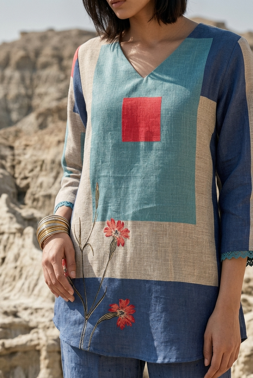 NILA CO-ORD SET - BLUE Size XXL | Veda Handcrafted Ethnic Wear