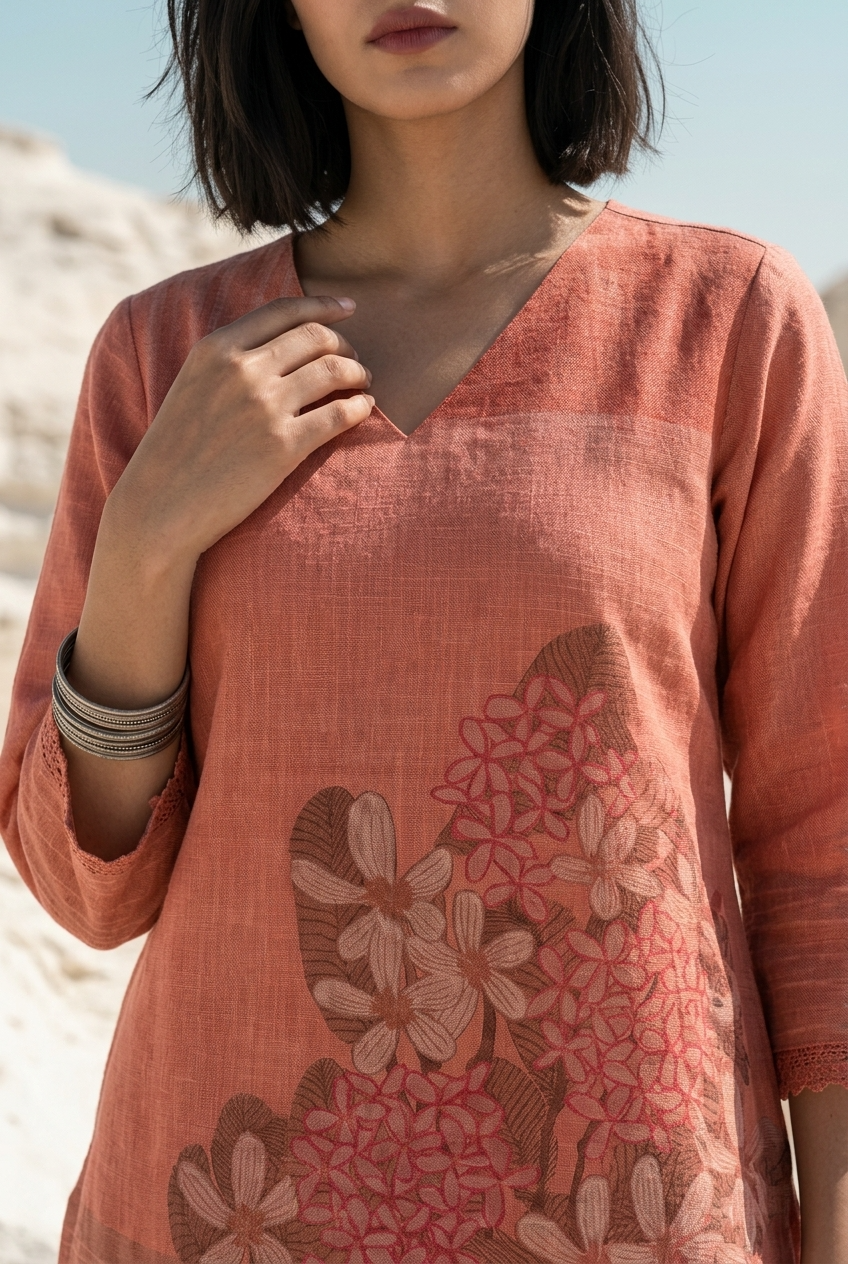 TANVI CO-ORD SET - TANGERINE Size XXL | Veda Handcrafted Ethnic Wear