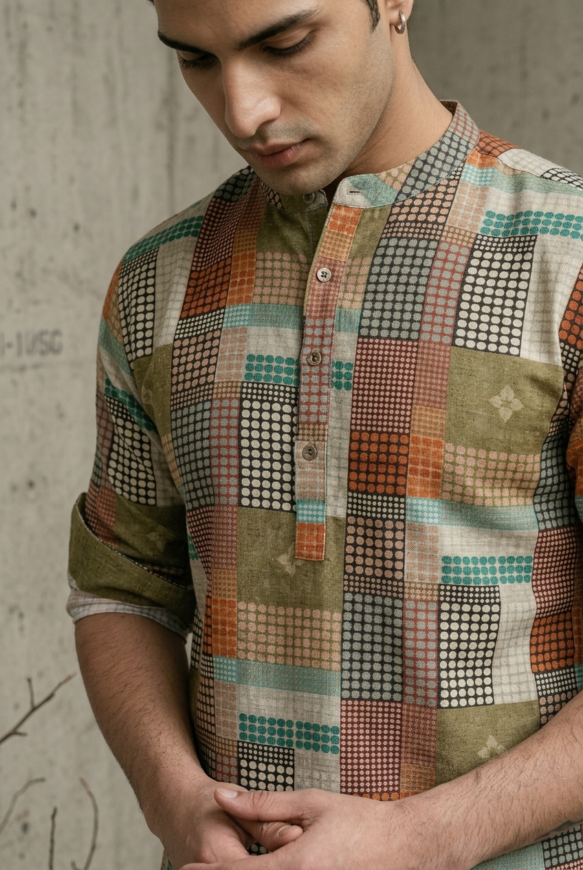 SHANTA KURTA - OLIVE Size XXL | Veda Handcrafted Ethnic Wear