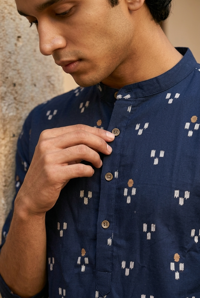 NAVA KURTA - NAVYBLUE Size XXL | Veda Handcrafted Ethnic Wear