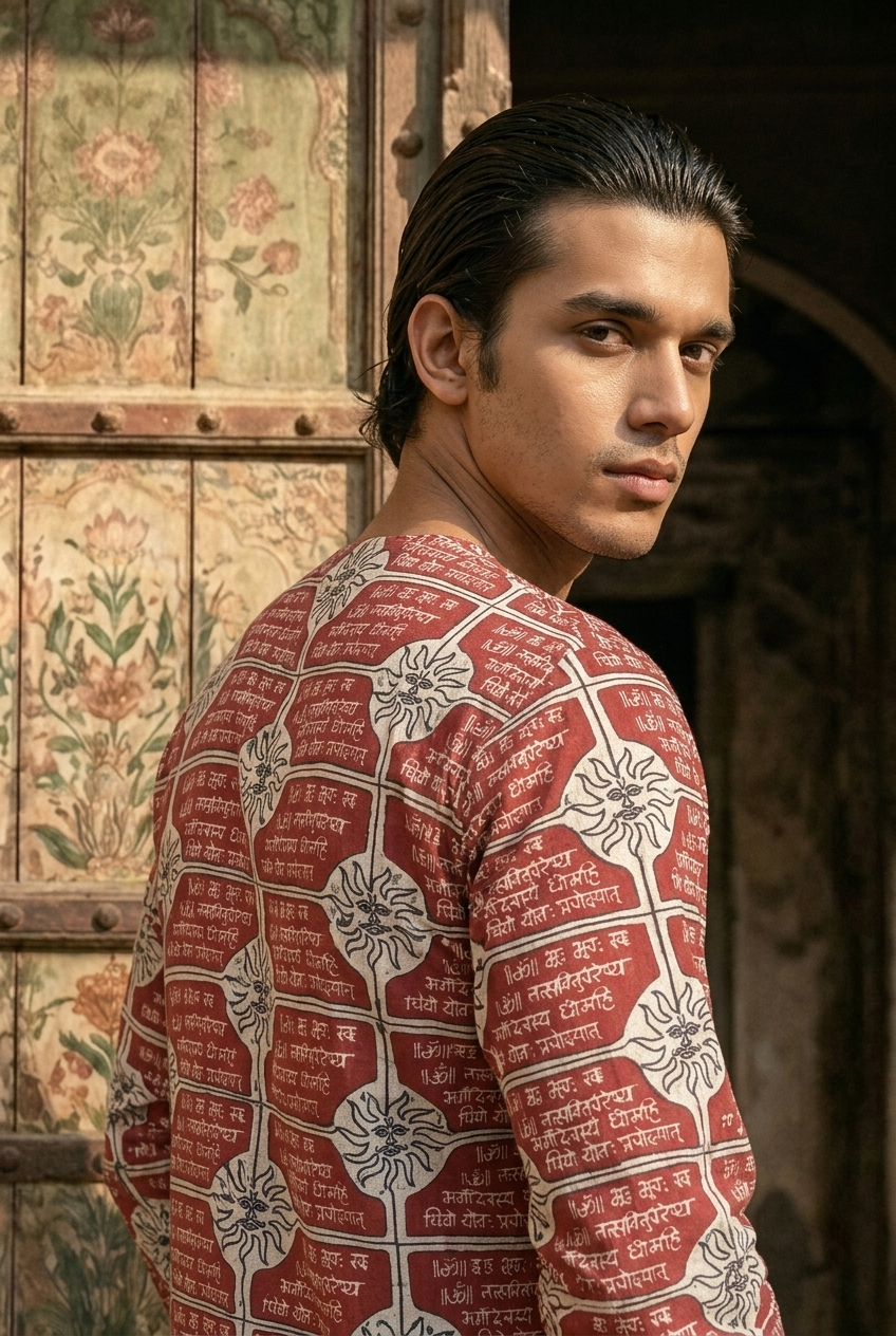 DEVENDRA KURTA - RED Size XXL | Veda Handcrafted Ethnic Wear