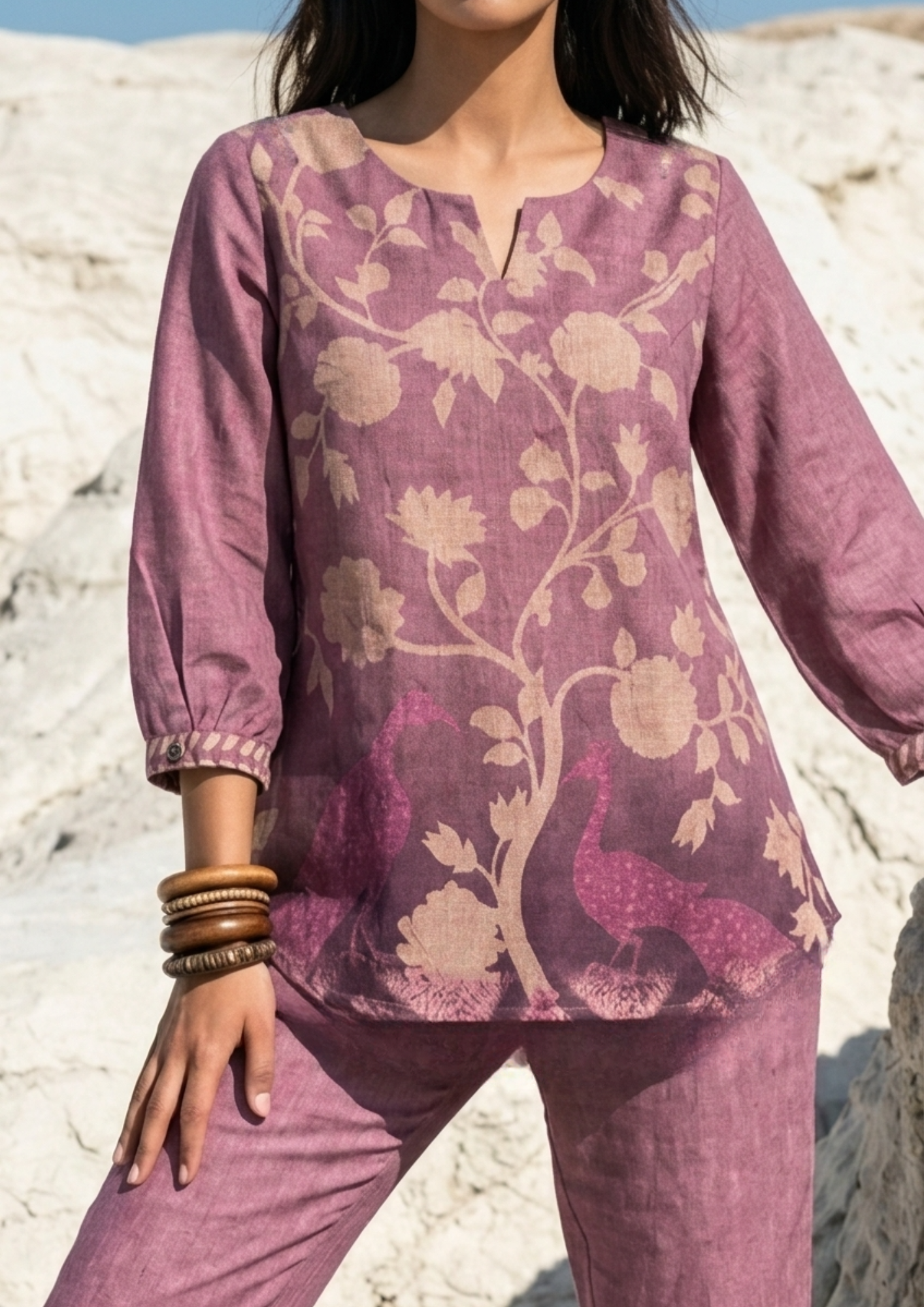 SAGARI CO-ORD SET - WINE Size XXL | Veda Handcrafted Ethnic Wear