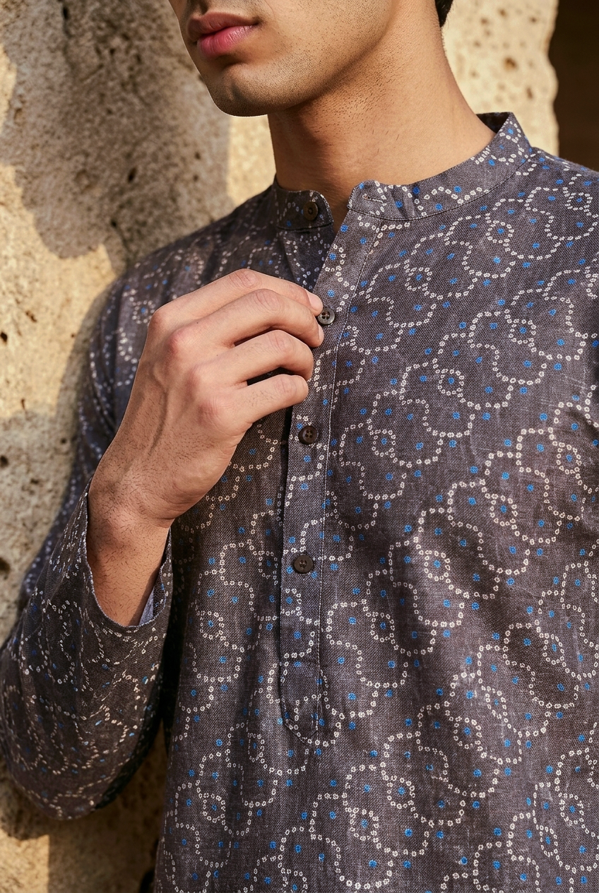 DHRUVA KURTA - SLATE Size XL | Veda Handcrafted Ethnic Wear