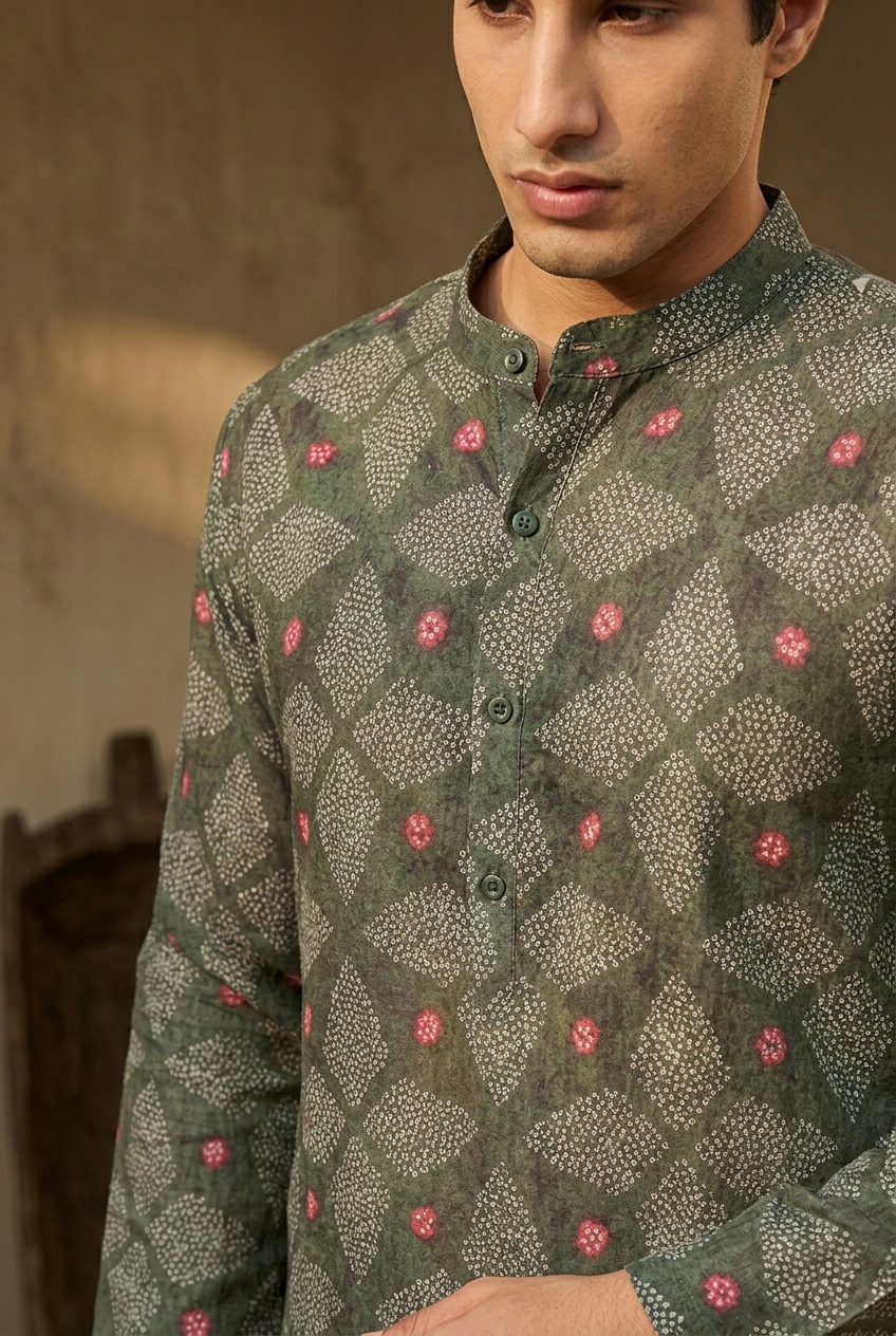 ARANYA KURTA - BOTTLE GREEN Size XXL | Veda Handcrafted Ethnic Wear