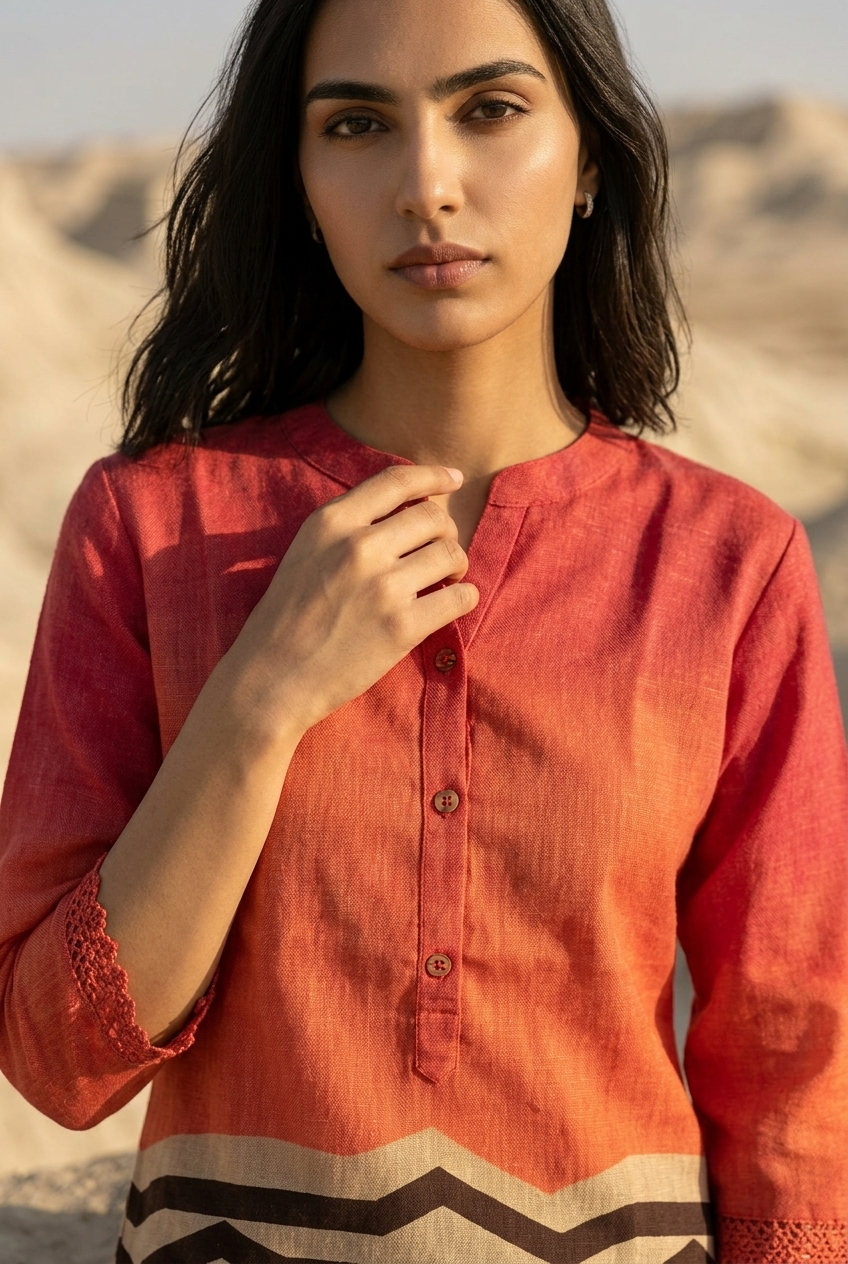 BHASKAR CO-ORD SET - ORANGE Size XXL | Veda Handcrafted Ethnic Wear