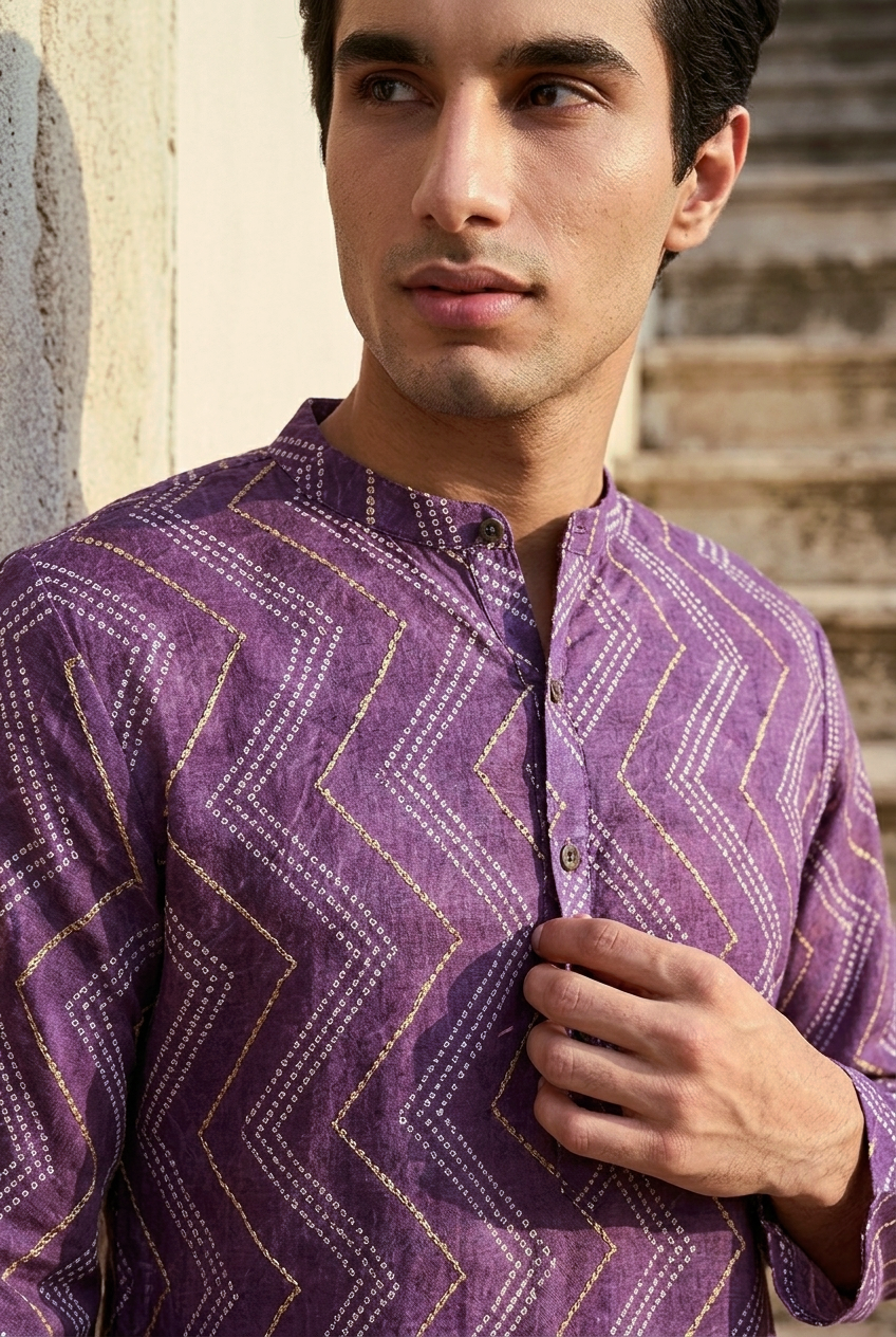 INDRANEEL KURTA - PURPLE Size XXL | Veda Handcrafted Ethnic Wear