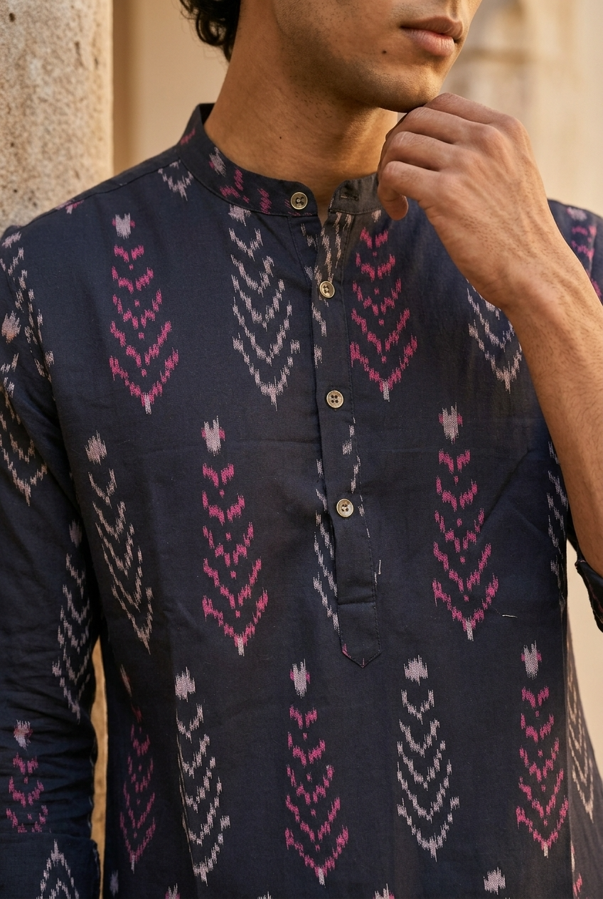 NAVA KURTA - BLACK Size XXL | Veda Handcrafted Ethnic Wear