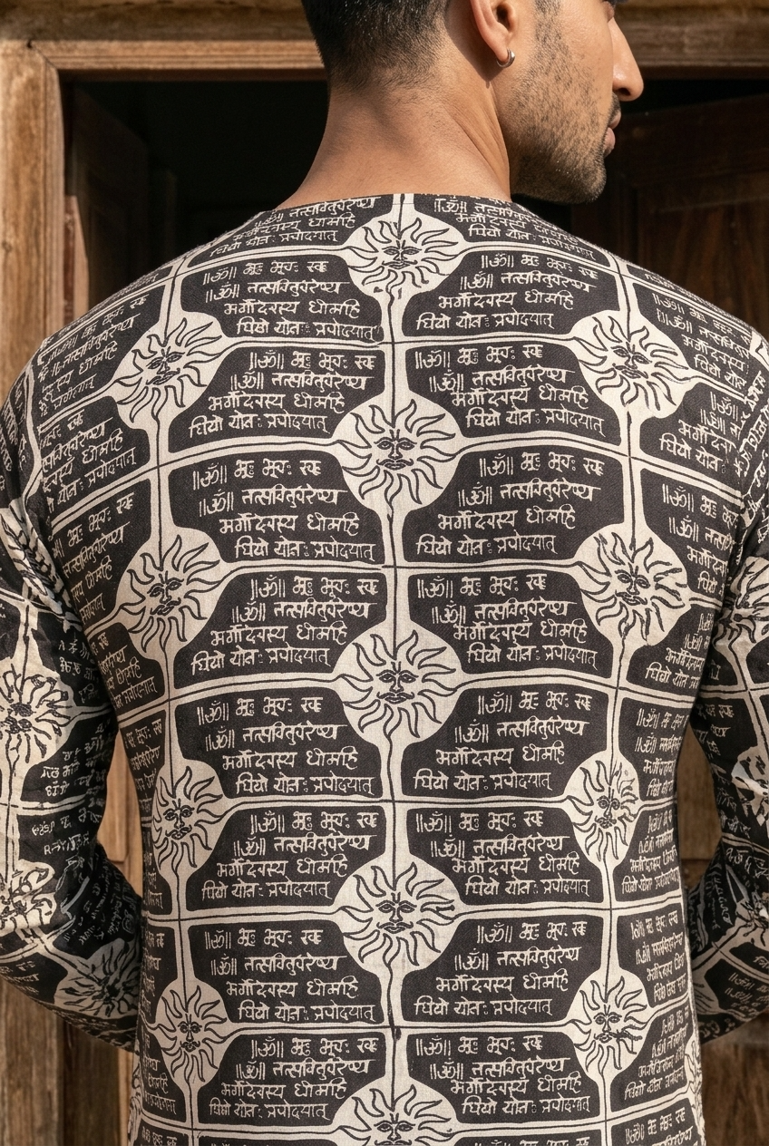 DEVENDRA KURTA - BLACK Size XXL | Veda Handcrafted Ethnic Wear