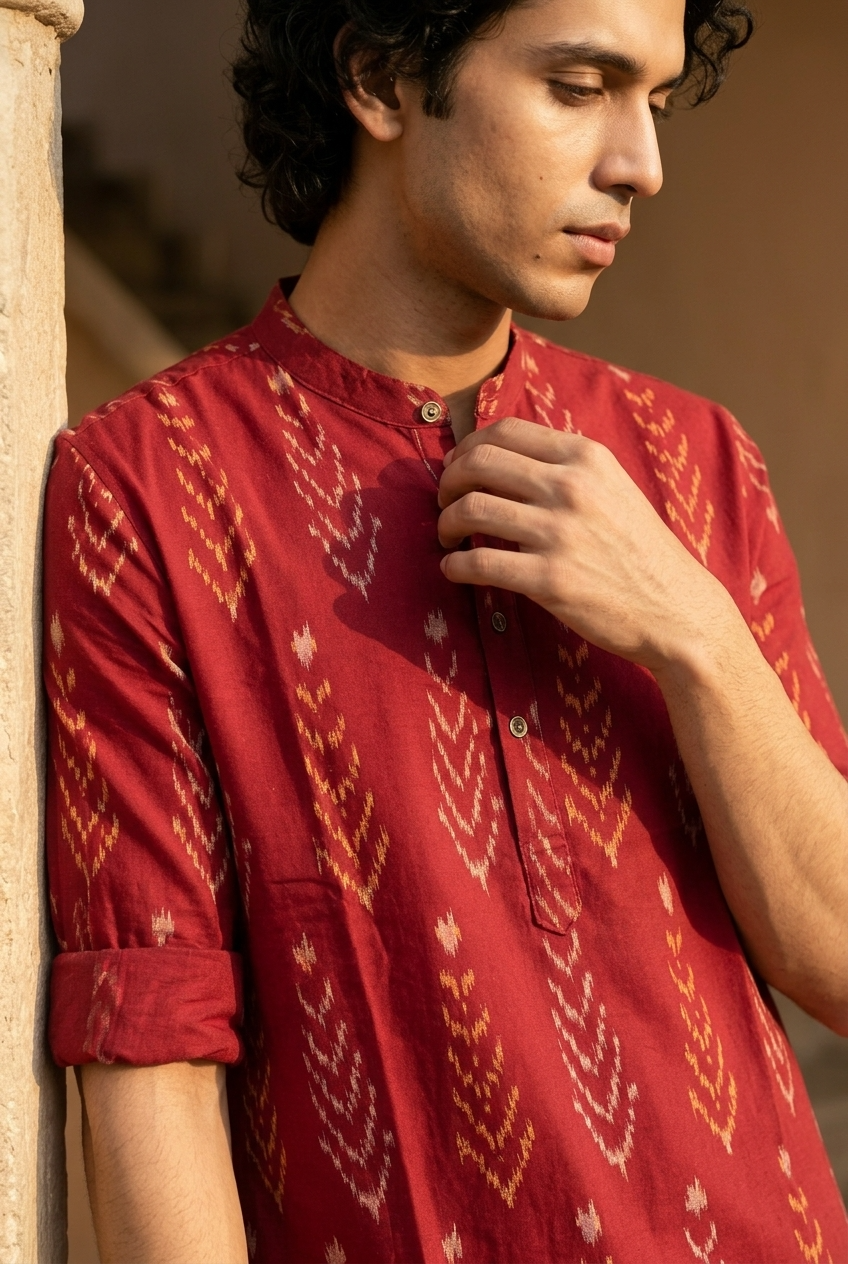 NAVA KURTA - RED Size XXL | Veda Handcrafted Ethnic Wear
