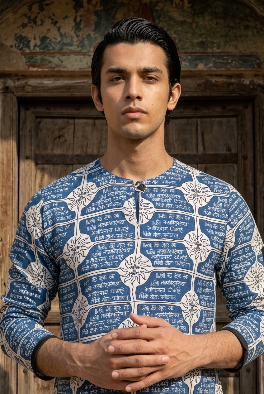 DEVENDRA KURTA - BLUE Size XXL | Veda Handcrafted Ethnic Wear
