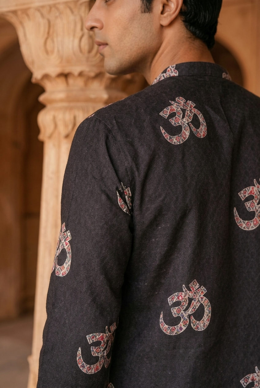 YUGA KURTA - BLACK Size XXL | Veda Handcrafted Ethnic Wear