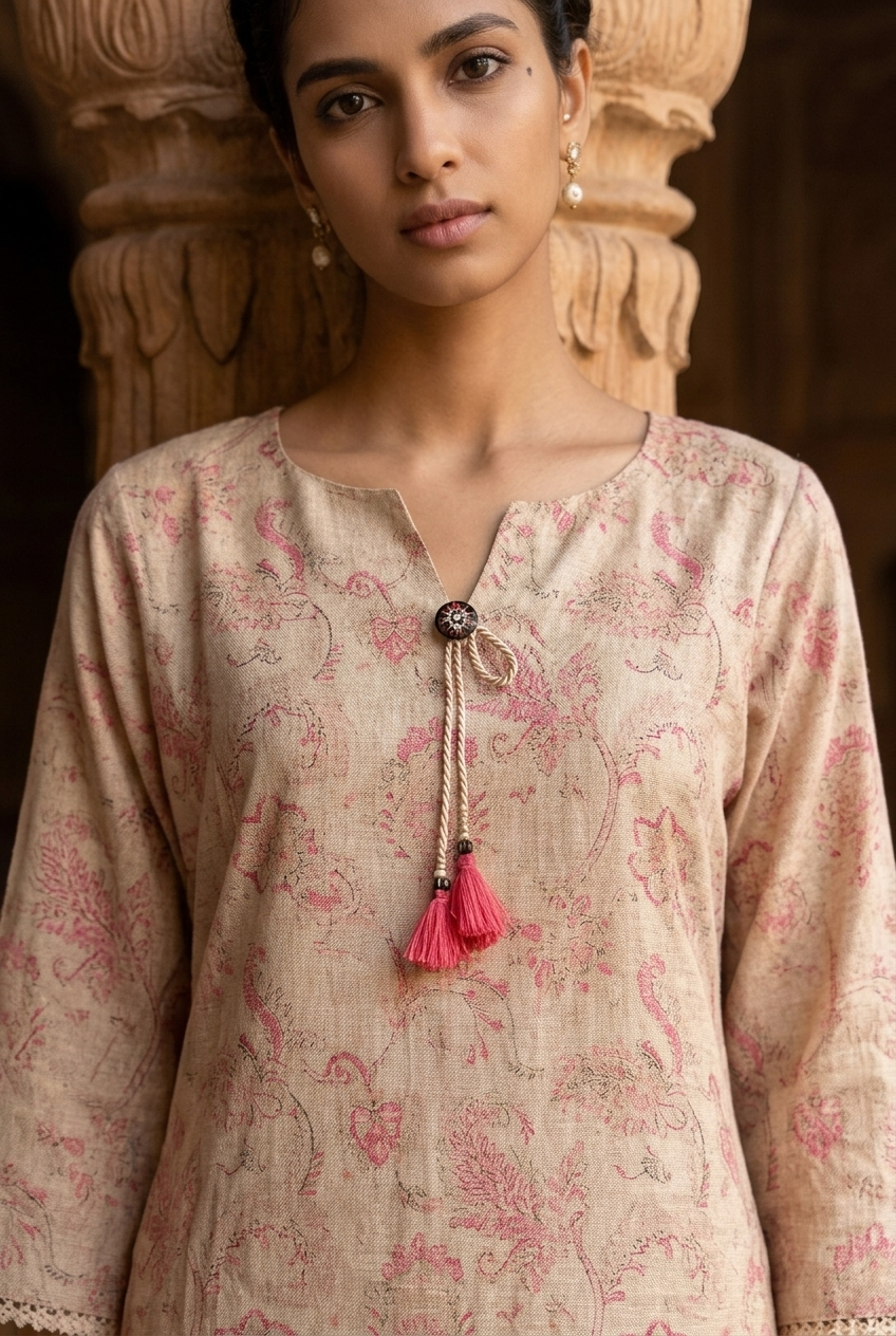 MRIDULA KURTA COMBO - BEIGE Size XXL | Veda Handcrafted Ethnic Wear