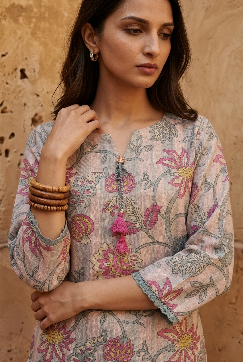 KAMALA KURTA COMBO - ONION PINK Size XXL | Veda Handcrafted Ethnic Wear
