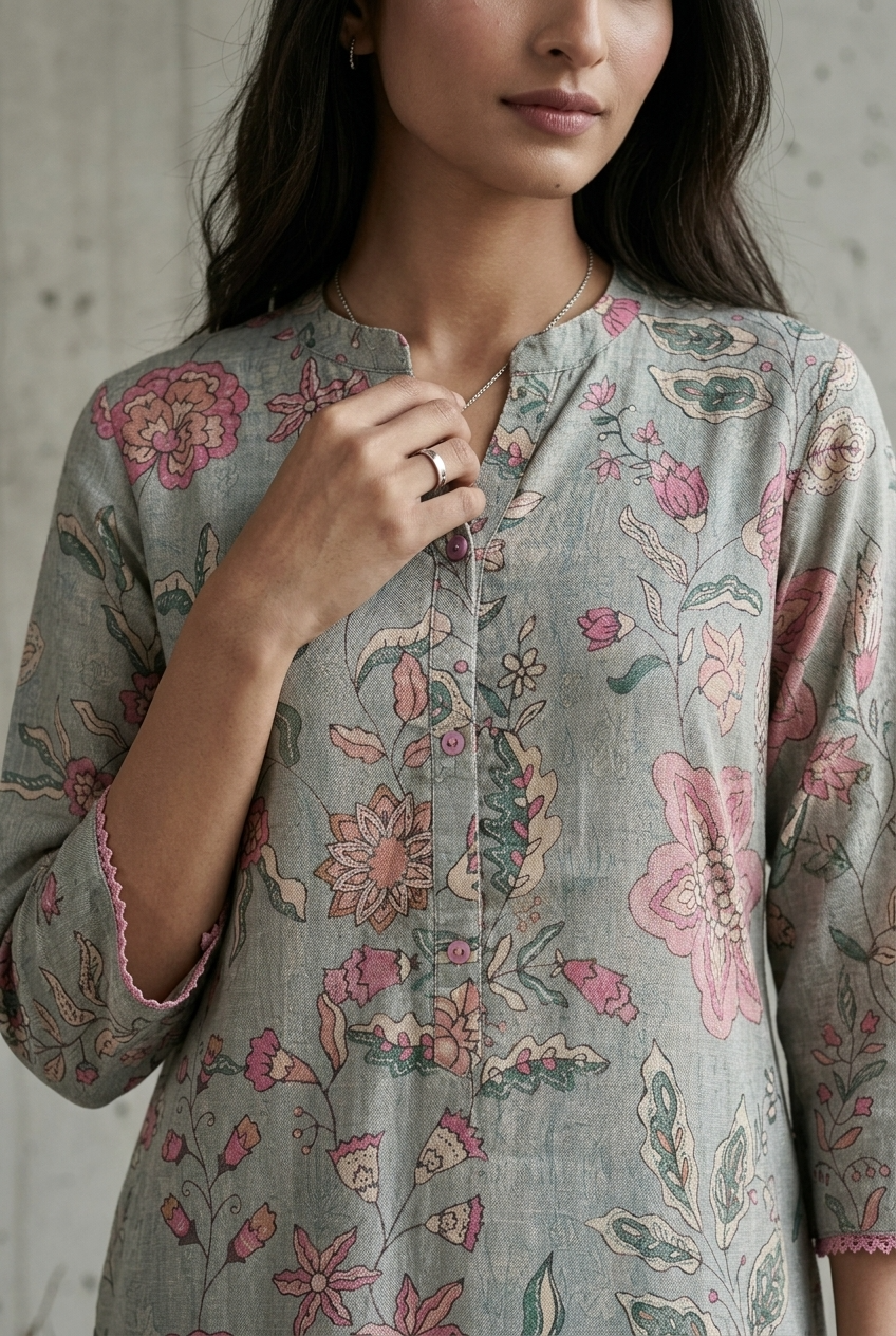 DHARINI KURTA COMBO - STEAL GREY Size XXL | Veda Handcrafted Ethnic Wear