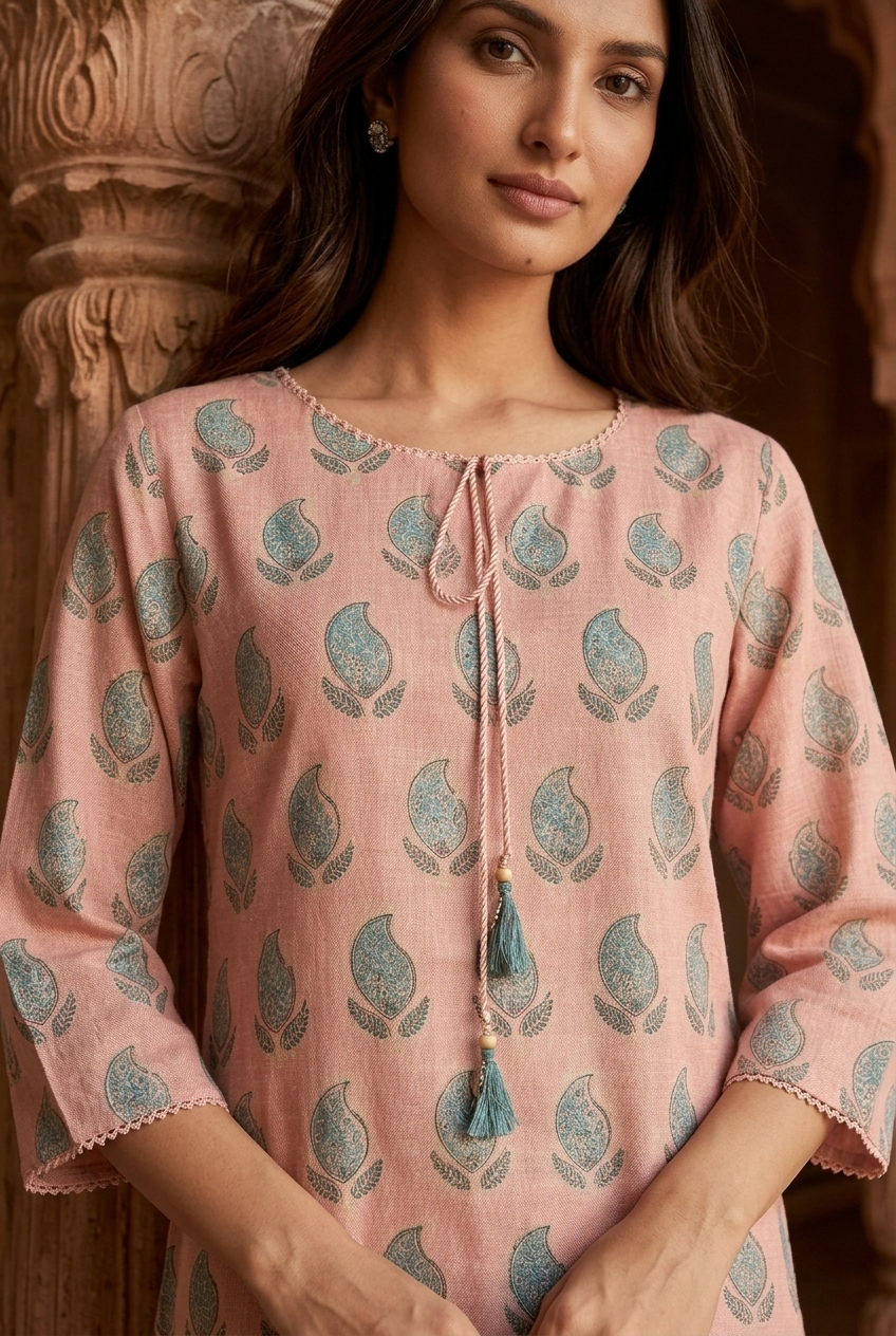 SUBHADRA KURTA COMBO - PEACH Size XXL | Veda Handcrafted Ethnic Wear
