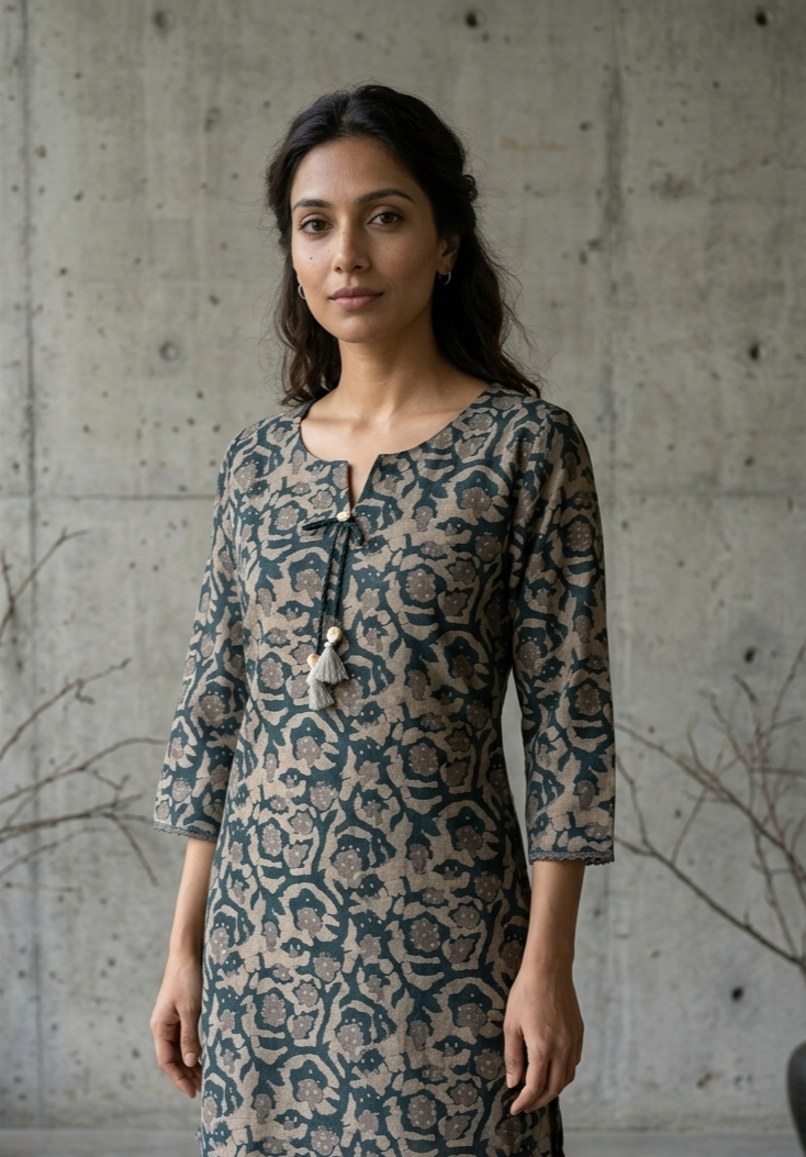 BRINDA KURTA COMBO - BOTTLE GREEN Size XXL | Veda Handcrafted Ethnic Wear