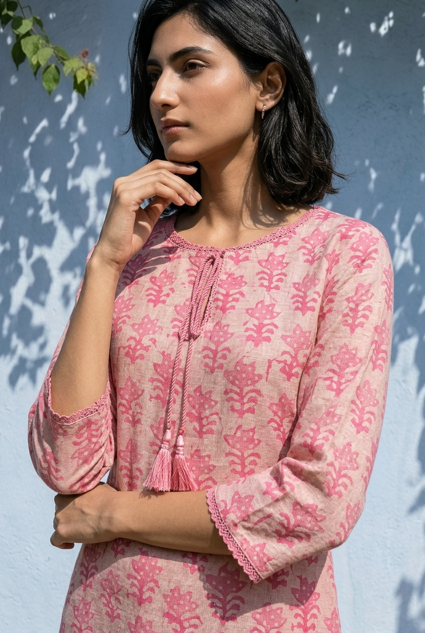 PUSHPITA KURTA COMBO - BABY PINK Size XXL | Veda Handcrafted Ethnic Wear
