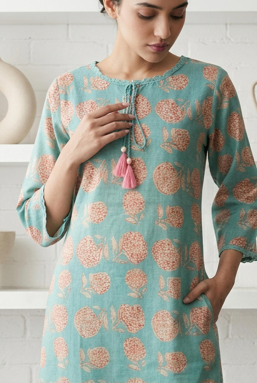 SAMUDRA KURTA COMBO - SEA GREEN Size XXL | Veda Handcrafted Ethnic Wear