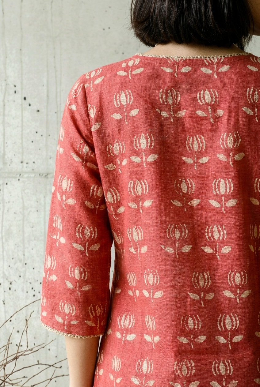 KALPANA KURTA COMBO - INDIAN RED Size XXL | Veda Handcrafted Ethnic Wear