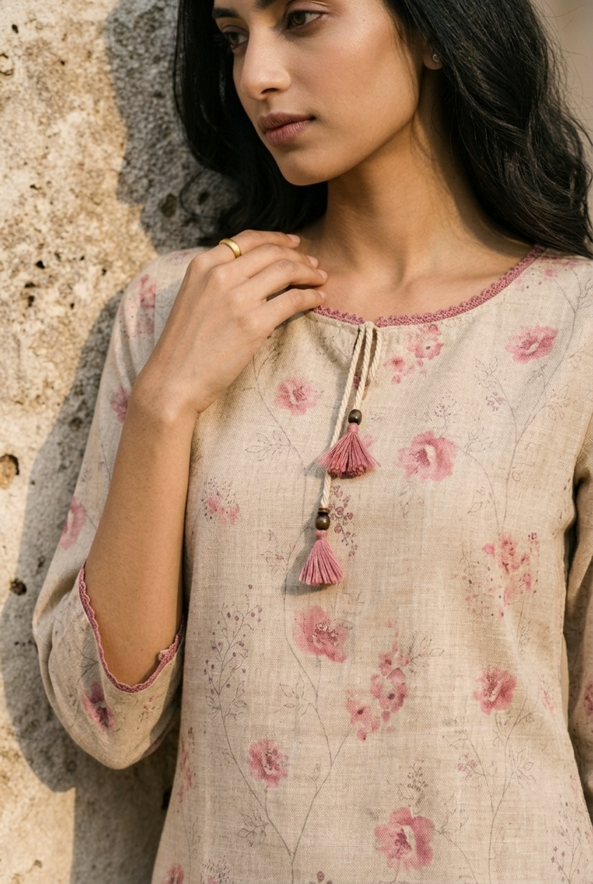 NIRMALA KURTA COMBO - BEIGE Size XXL | Veda Handcrafted Ethnic Wear