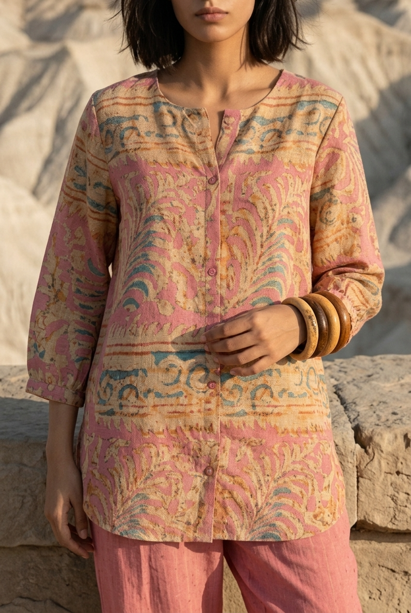 MRIGAYA CO-ORD SET - PINK Size XXL | Veda Handcrafted Ethnic Wear
