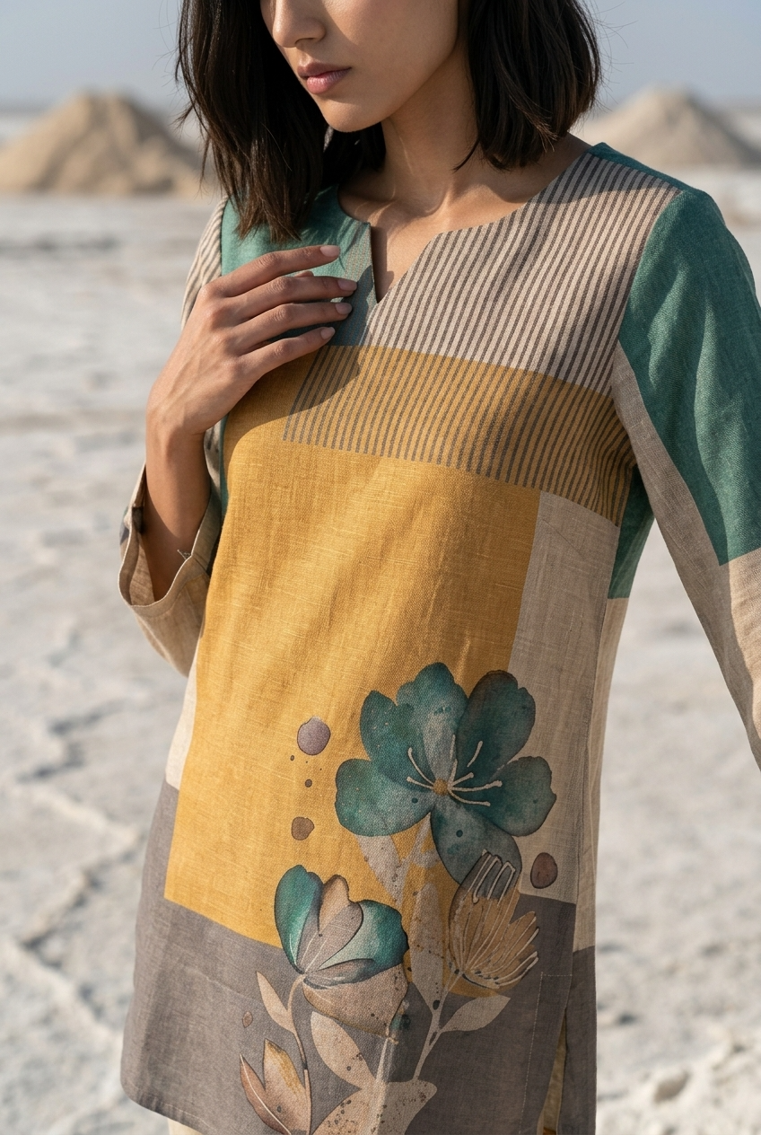 HEMANTA CO-ORD SET - BEIGE Size XXL | Veda Handcrafted Ethnic Wear