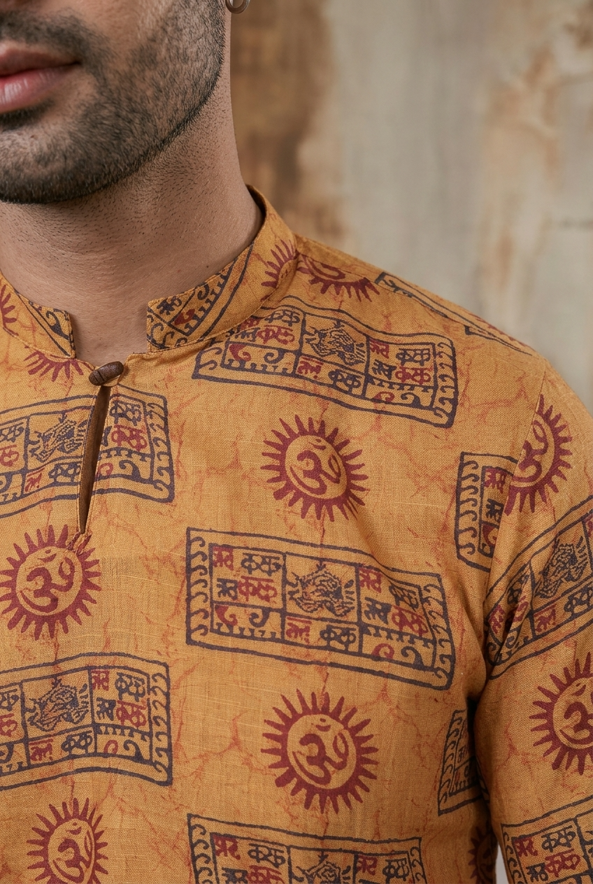 MITRA KURTA - MUSTARD Size XXL | Veda Handcrafted Ethnic Wear