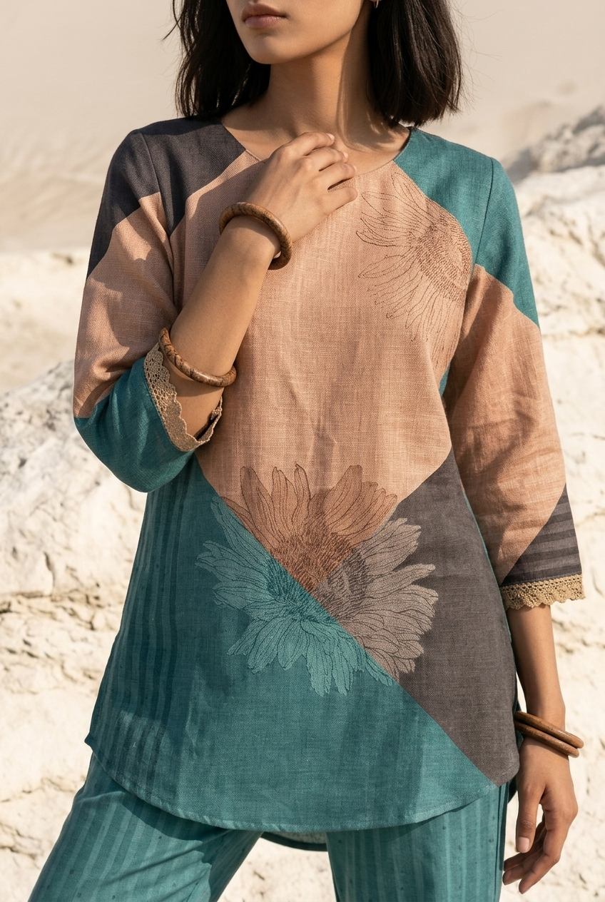 UTTARA CO-ORD SET - BROWN Size XXL | Veda Handcrafted Ethnic Wear