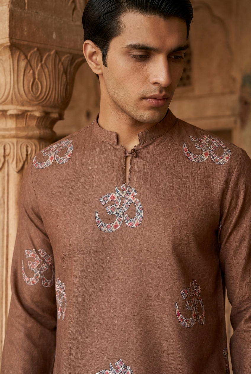 YUGA KURTA - BROWN Size XXL | Veda Handcrafted Ethnic Wear