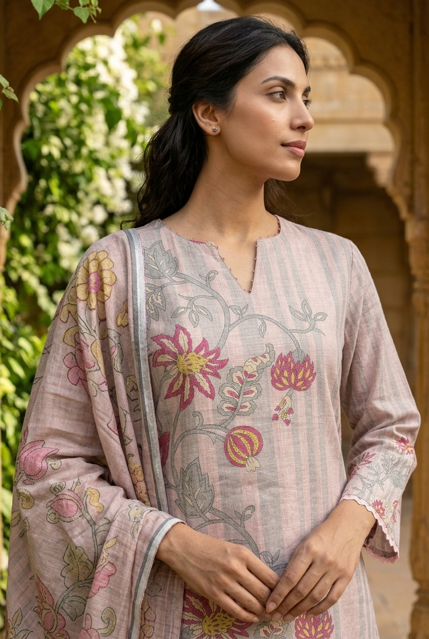 KAMINI KURTA SET - PINK Size XXL | Veda Handcrafted Ethnic Wear