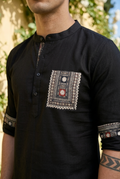 RATRI KURTA - BLACK Size XXL | Veda Handcrafted Ethnic Wear