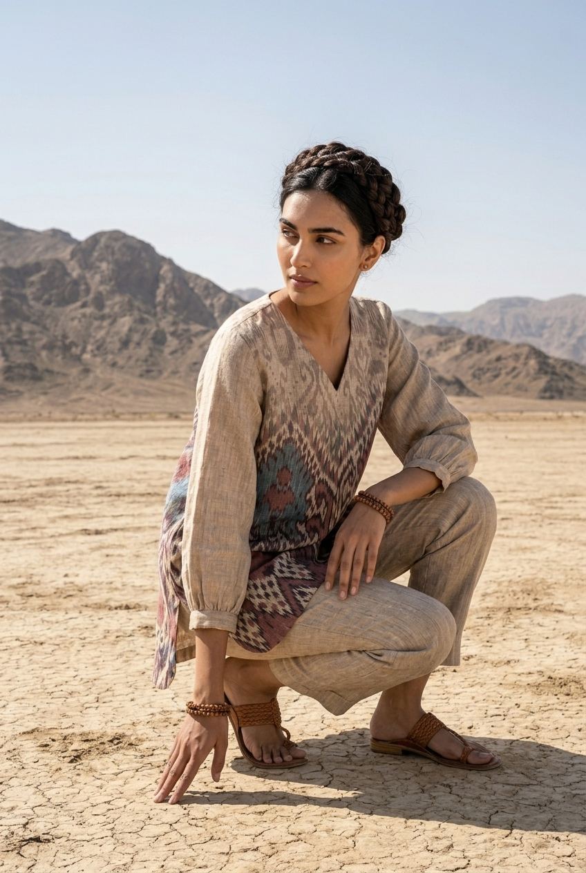 SUVARNI CO-ORD SET - SAND Size 3XL | Veda Handcrafted Ethnic Wear