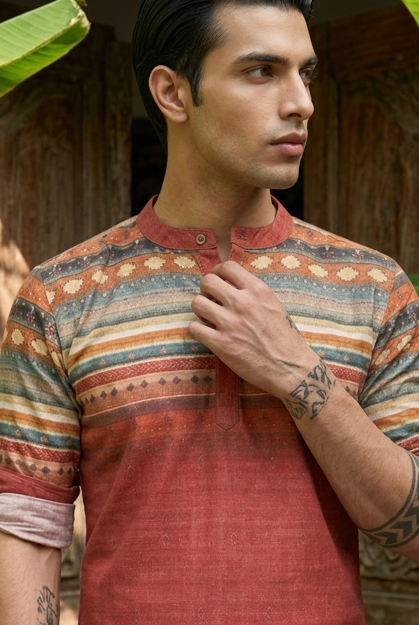 PUSHPA KURTA - RUST Size 3XL | Veda Handcrafted Ethnic Wear