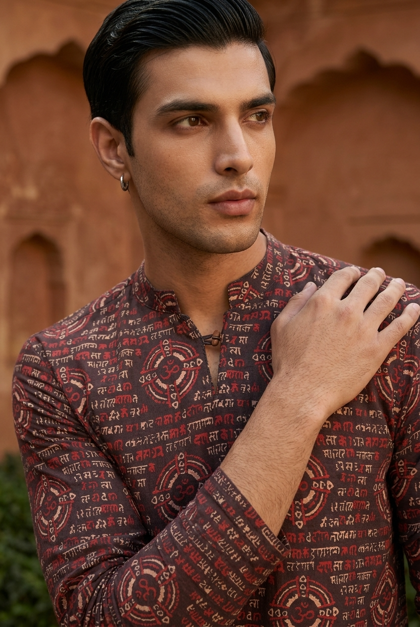 TRIPURA KURTA - BLACK Size 3XL | Veda Handcrafted Ethnic Wear