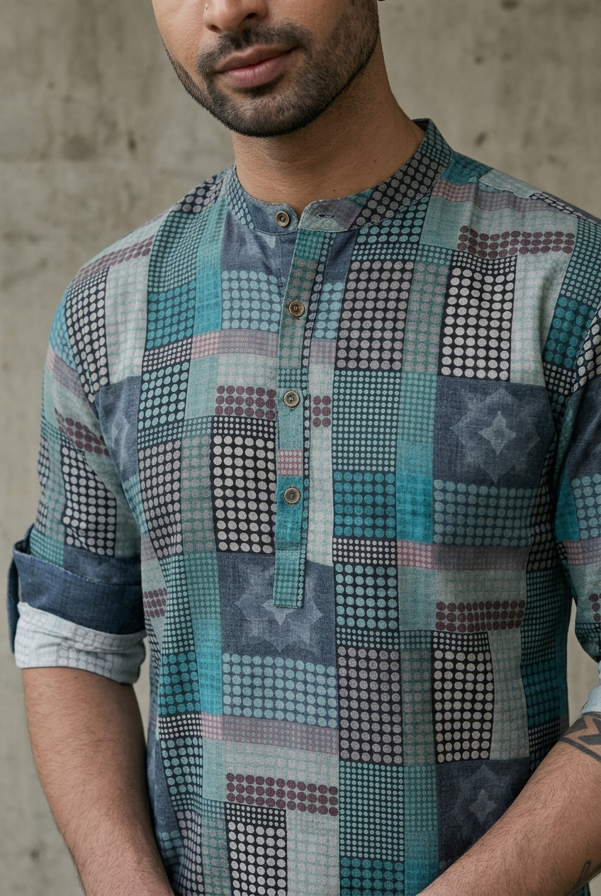 SHANTA KURTA - TURQUOISE Size 3XL | Veda Handcrafted Ethnic Wear