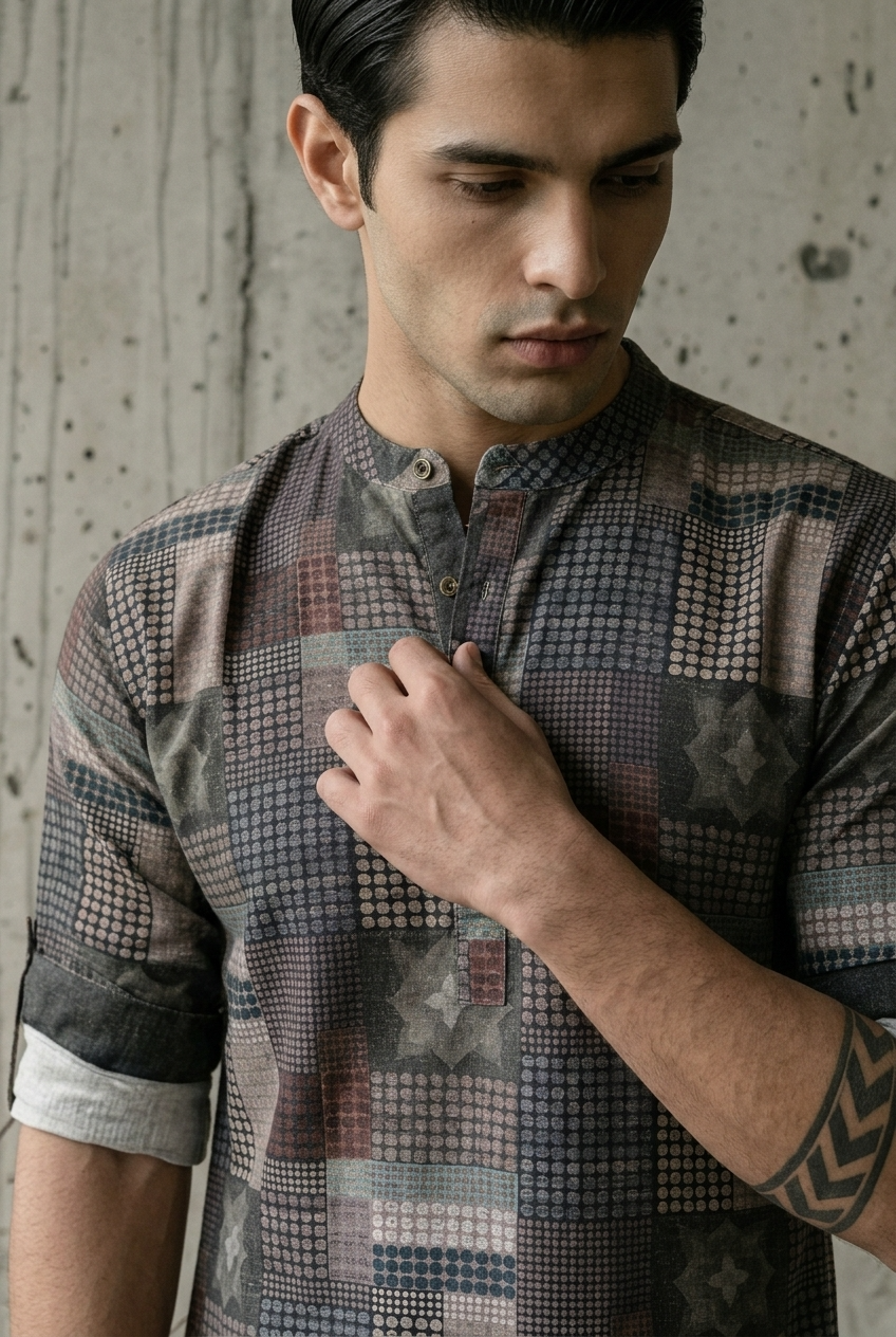 SHANTA KURTA - CHARCOAL Size XXL | Veda Handcrafted Ethnic Wear
