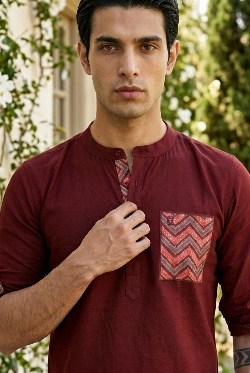 CHANDRAKA KURTA - MAROON Size 3XL | Veda Handcrafted Ethnic Wear
